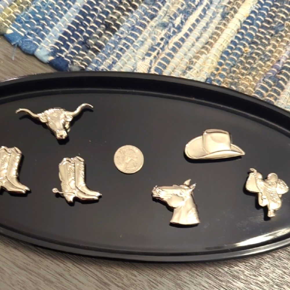 VINTAGE WESTERN COWBOY BUTTON COVERS Silver tone x (6) - Picture 5 of 5